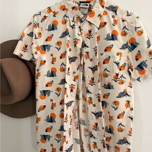 The North Face Orange and Blue Patterned Shirt